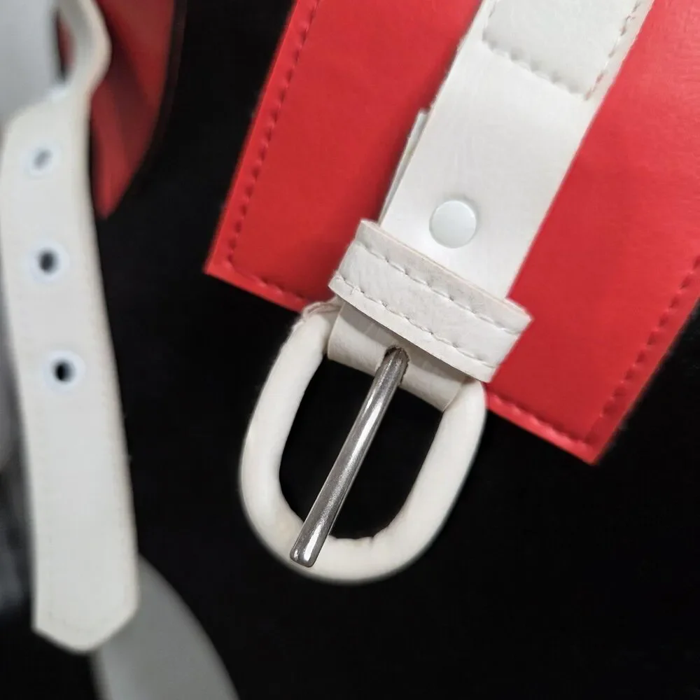 Belt Womens Size 10 Red White Colorblock Wide Waist Faux Leather Buckle Retro